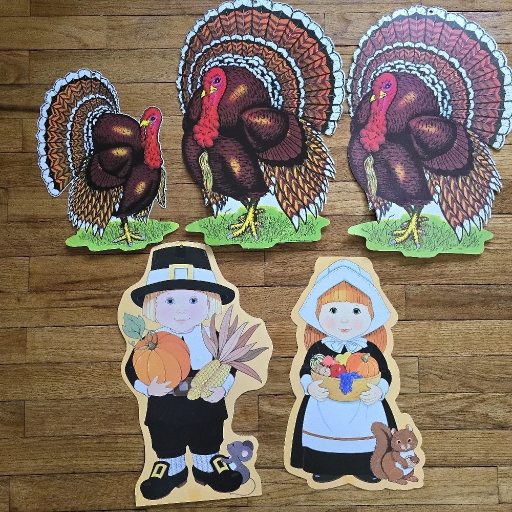 Vintage Biestle And Other Thanksgiving Diecuts Lot Of 5 Turkey Pilgrims